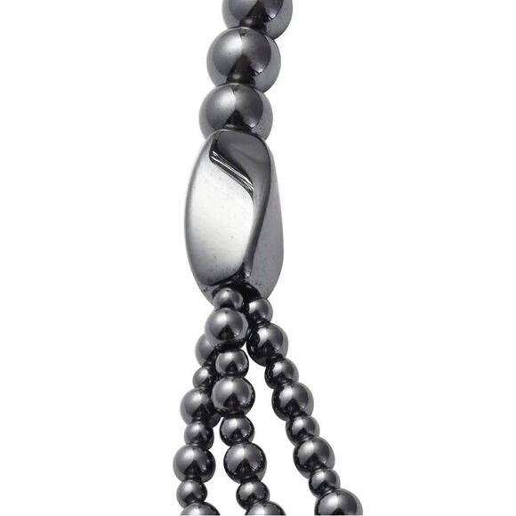 New! Hematite Beaded Stone Necklace, Layered Metallic - Picture 7 of 8
